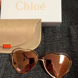 Chloe ladies gold heart shaped sunglasses w/case